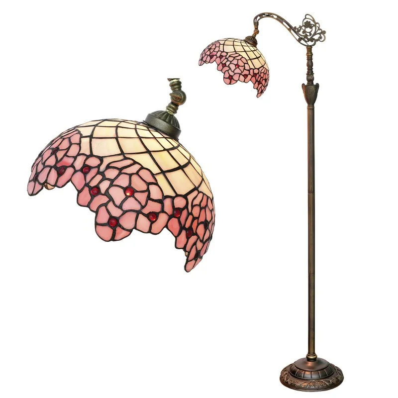 

Tiffany desk lamp romantic Venetian style 12 inch pink cherry blossom handmade stained glass
