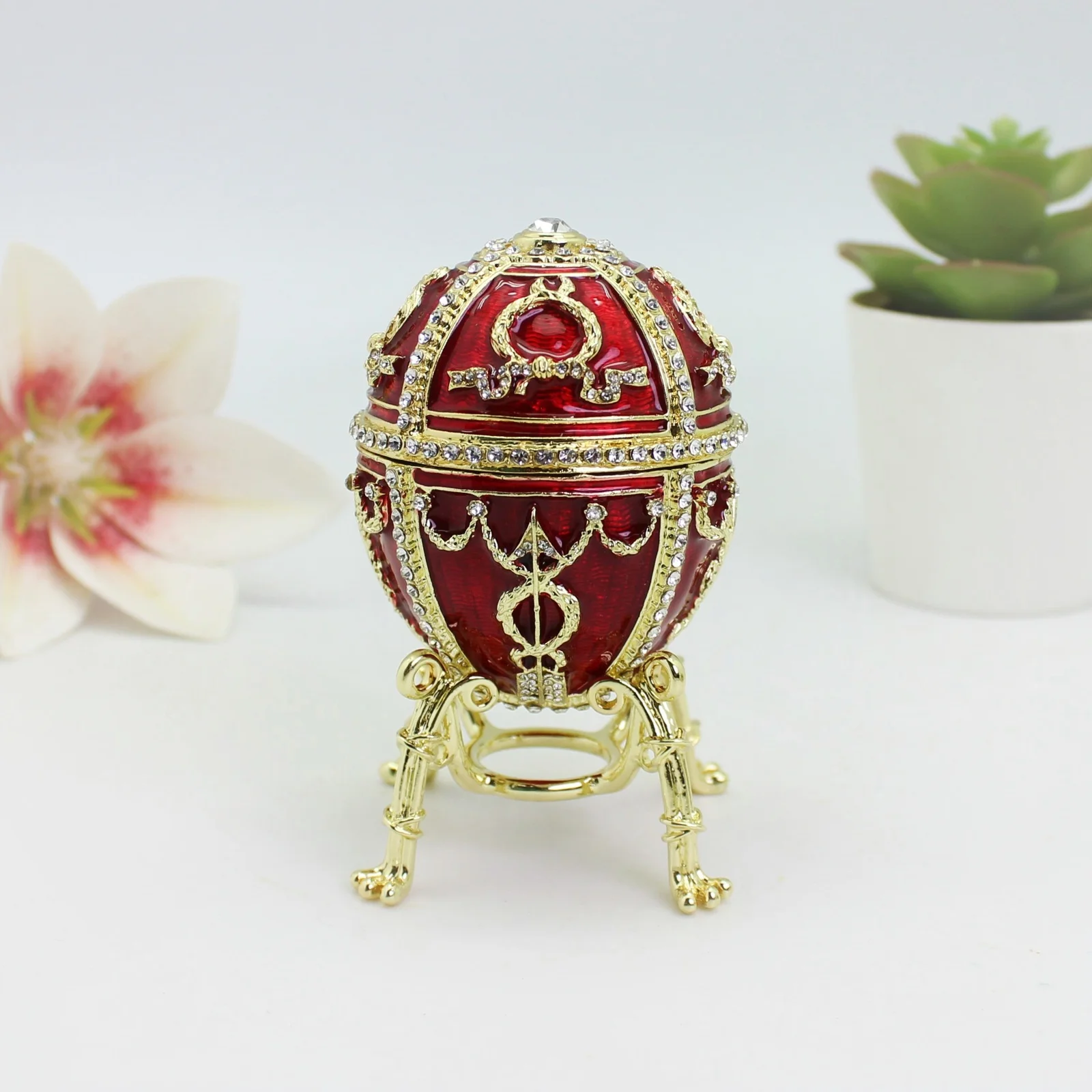 

SHINNYGIFTS Faberge style Necklace Pendant Egg Trinket Box for Girls Classic Style Russian Egg Jewelry Box