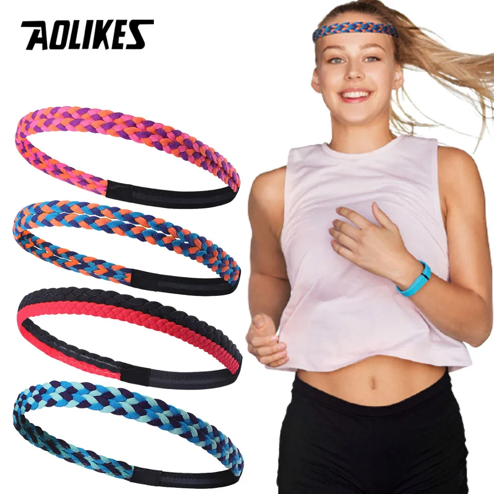 AOLIKES 1PCS Weave Elastic Yoga Sweatband For Women Men Running Hair Bands Fitness Sweat Bands Sport Silicone antiskid Headband