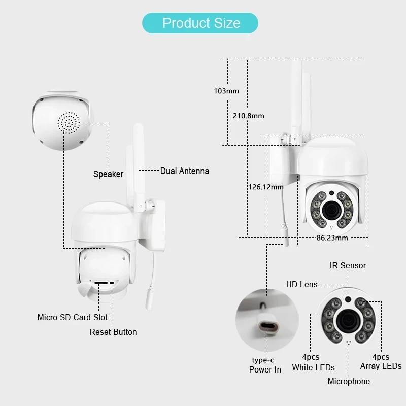 Icsee-cámara de vigilancia IP PTZ con WIFI, videovigilancia CCTV para exteriores, Audio, Zoom, a todo Color, inalámbrica, impermeable, seguimiento