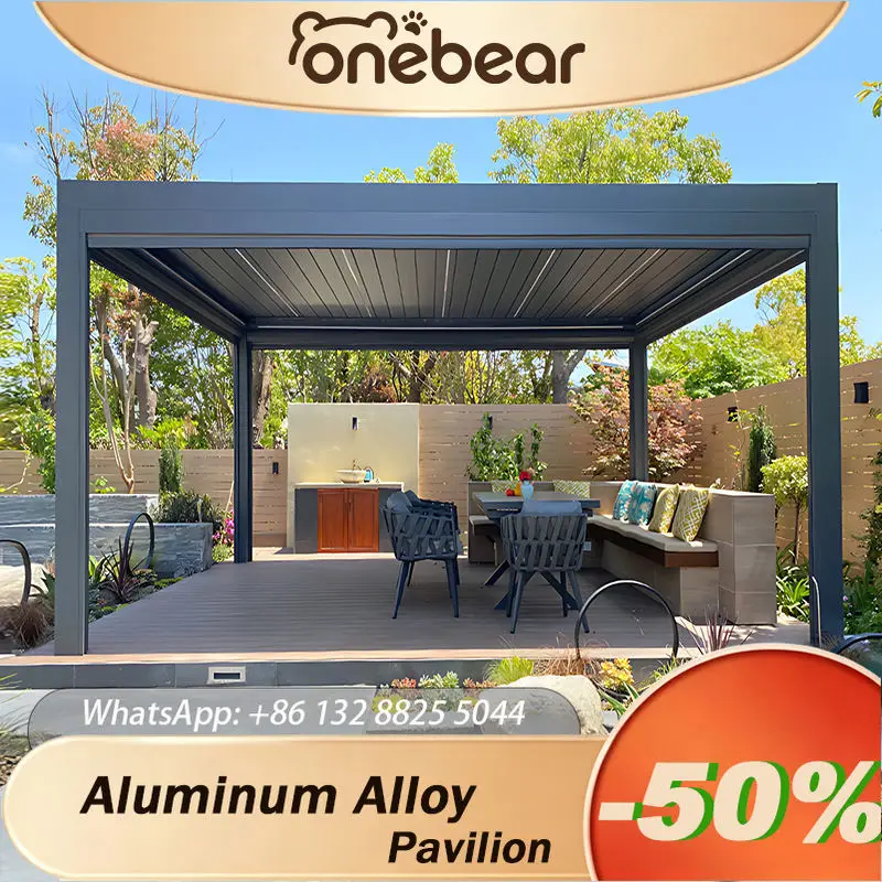 Customizable Remote Control Motorized Bioclimatic Louvered Aluminum Pergolas Rainproof Outdoor Deck Patio Garden Gazebo Pavilion