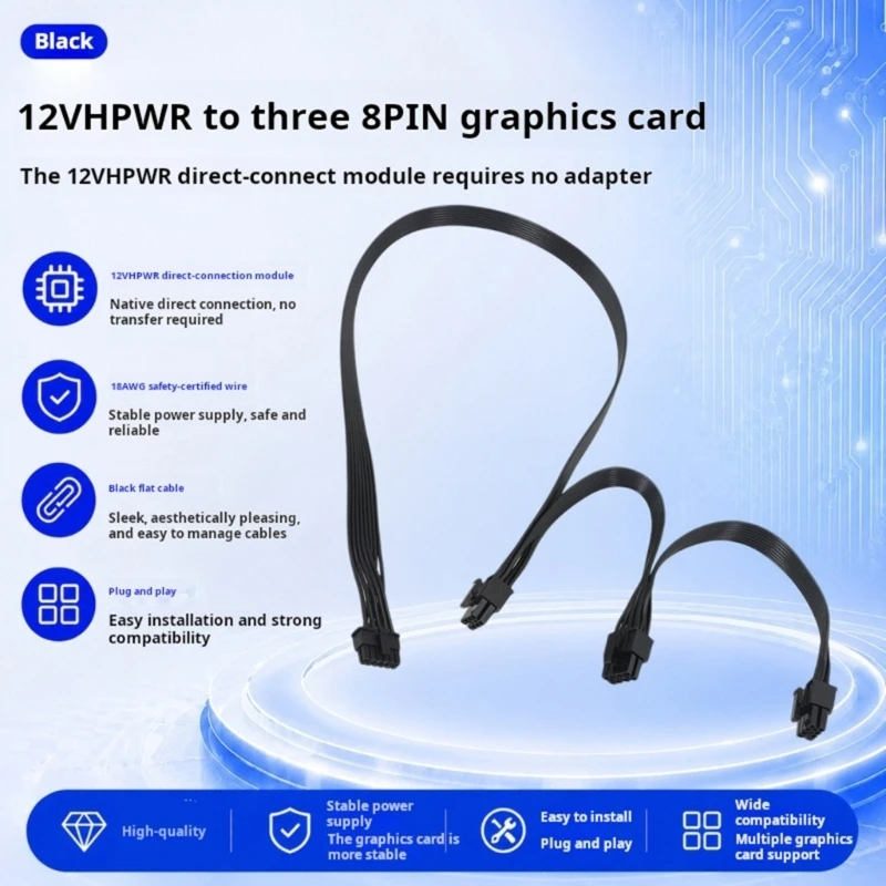 

Y1UB 12VHPWR To Triple 8Pin PCIe Power Cable For High End Graphics Cards With Flat Design And Safe Power Delivery