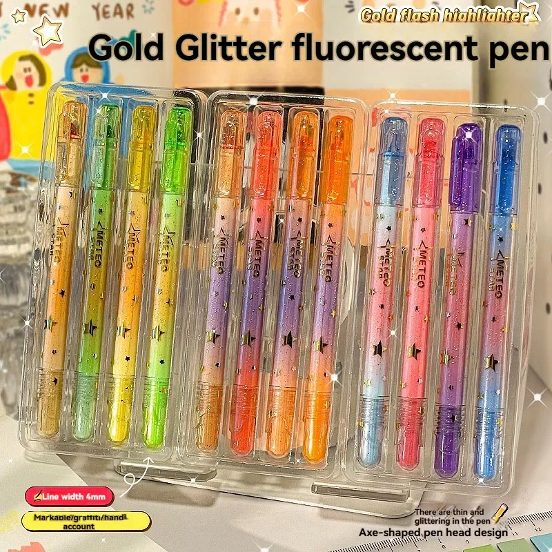 12 Colors Glitter Highlighters, Chisel Tip 1-4mm Shiny Markers for Notes, Coloring, DIY Crafts Student School Office Stationery