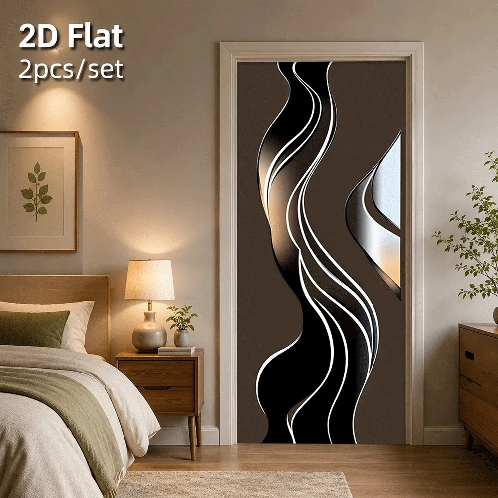 1 piece of modern art corrugated door sticker with black silver gradient light and shadow design, easy to decorate home space, s
