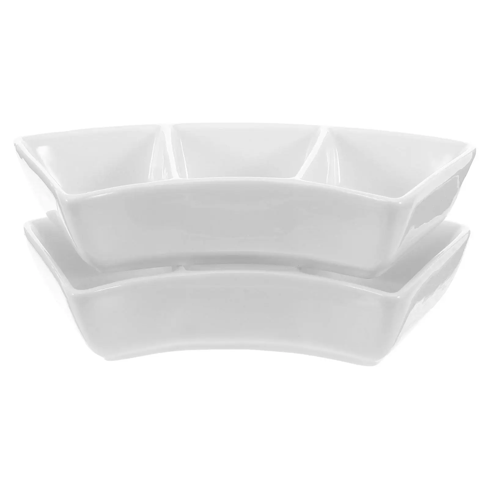 

Набор из 2 керамических чаш для соусов объемом 3 унции - Тарелка с 3 отделениями для закусок, суши, барбекю, фондю - Разделенная тарелка для подачи закусок