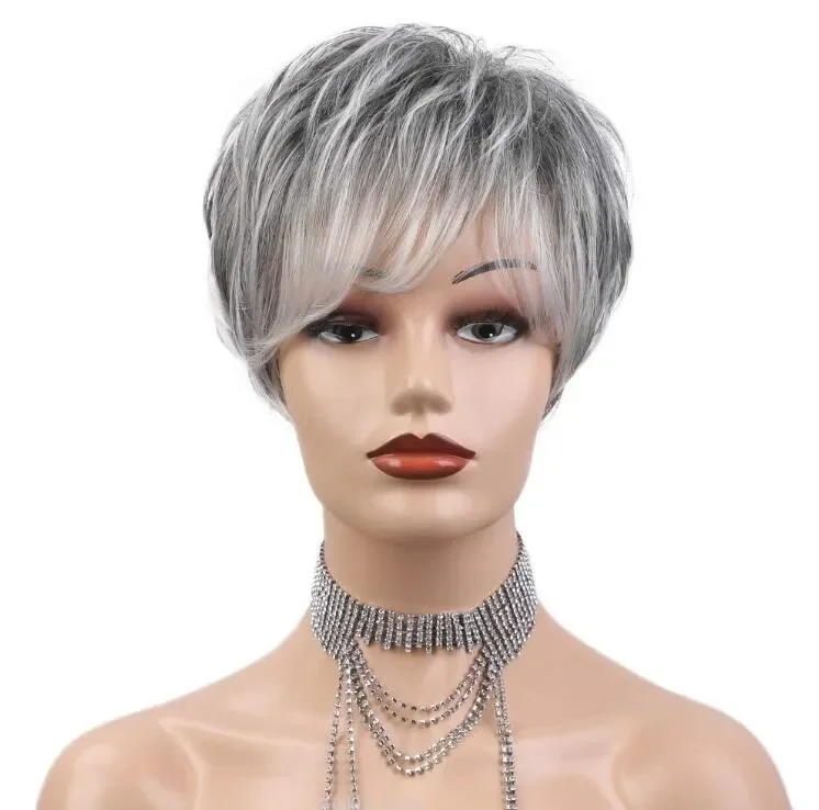 New Sexy Short mix grey Women's Cosplay Party Synthetic hair wigs