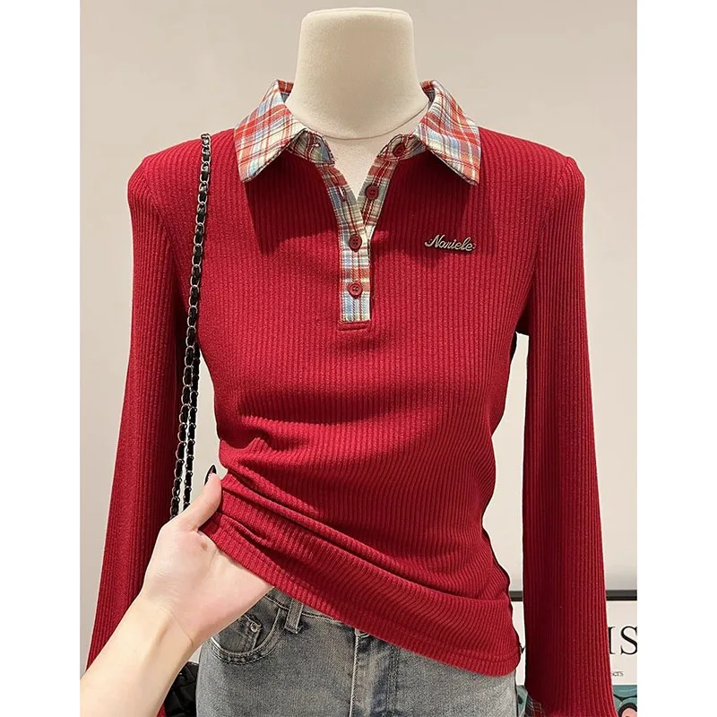 

Fashion Lapel Spliced Plaid Fake Two Pieces Blouses Women's Clothing 2025 Autumn Winter New Loose Korean Tops All-match Shirts