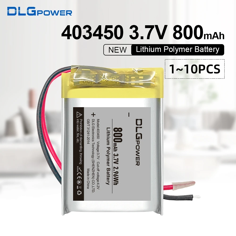 DLGpower 403450 3.7V Lithium Polymer Battery Pack 800mAh Tire Pressure Monitor Recorder Navigator Rechargeable Li-ion Battery