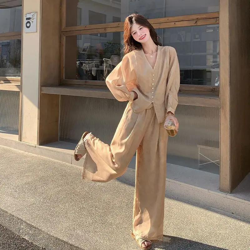 

Cotton And Linen Set For Women's Summer Leisure Lazy And Relaxed Wearing Paired With Wide Leg Pants Two-piece Set