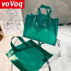 50Pcs of Transparent Customizable Logo PVC Large Capacity Store Waterproof Shopping Tote Bags Fashion Party Gift Bags Wholesale