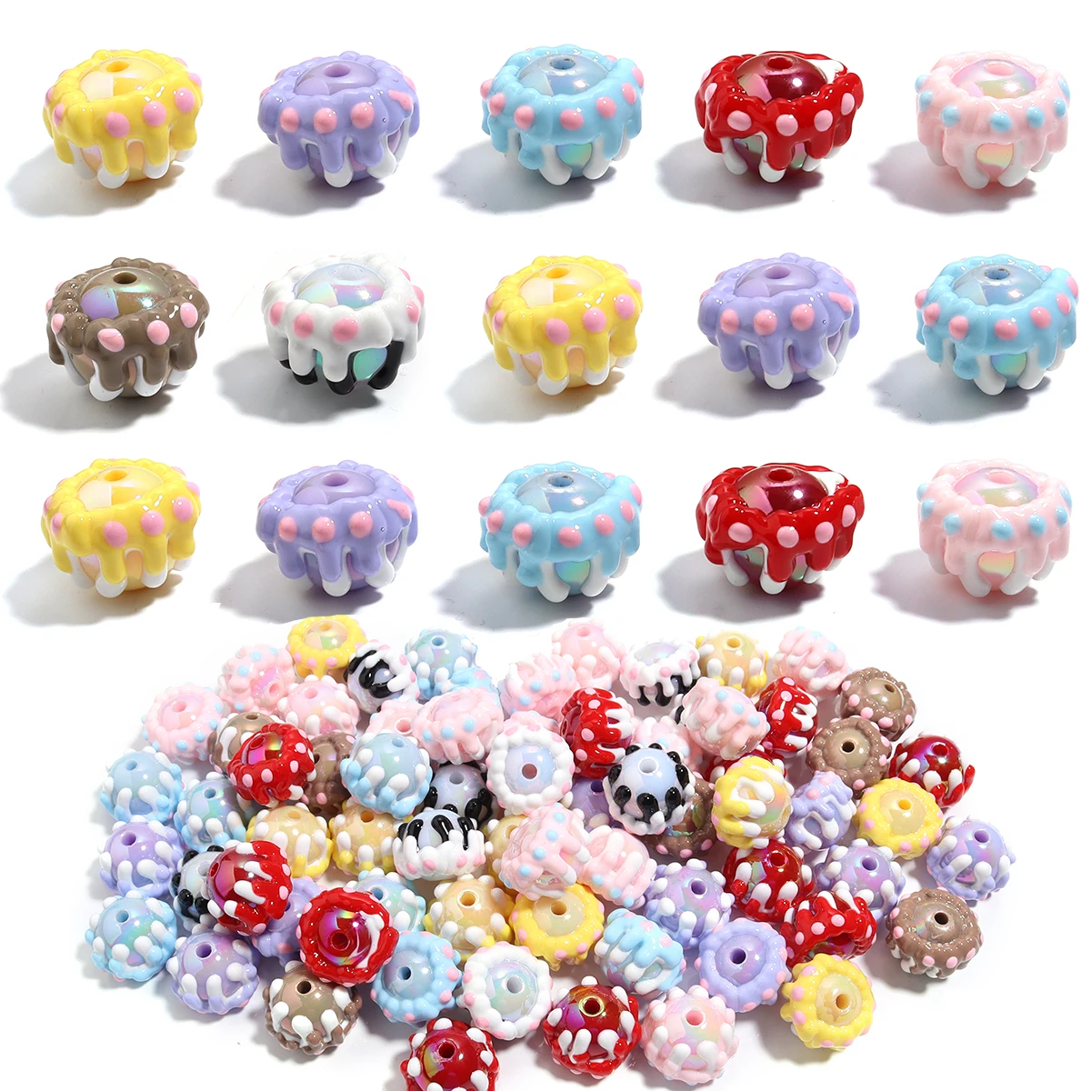 5Pcs/Lot 15×20mm Heavy Oil Acrylic Cake Hand Drawn Loose Beads For DIY Jewelry Making Bracelets Necklace Keychain Accessories