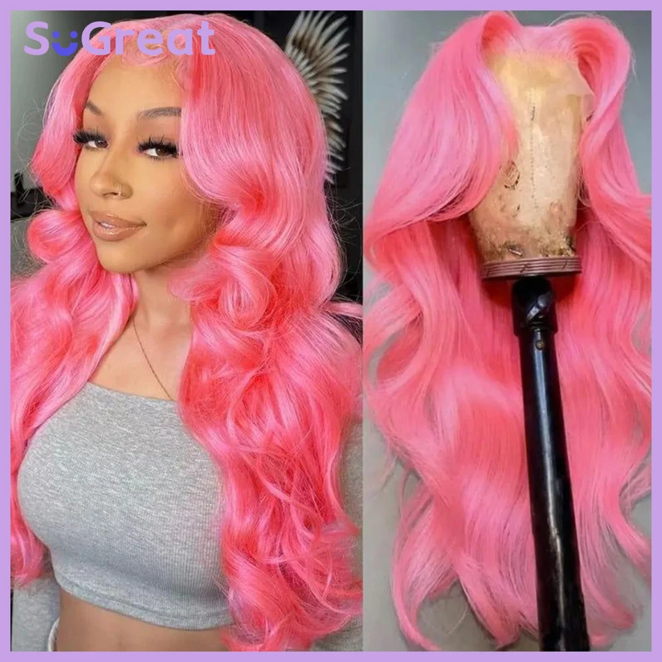 

Pink Lace Front Wig Human Hair Lace Front Human Hair Wig 13x4 HD Lace Frontal Wig 200 Density Loose Body Wave Wigs Pre Plucked