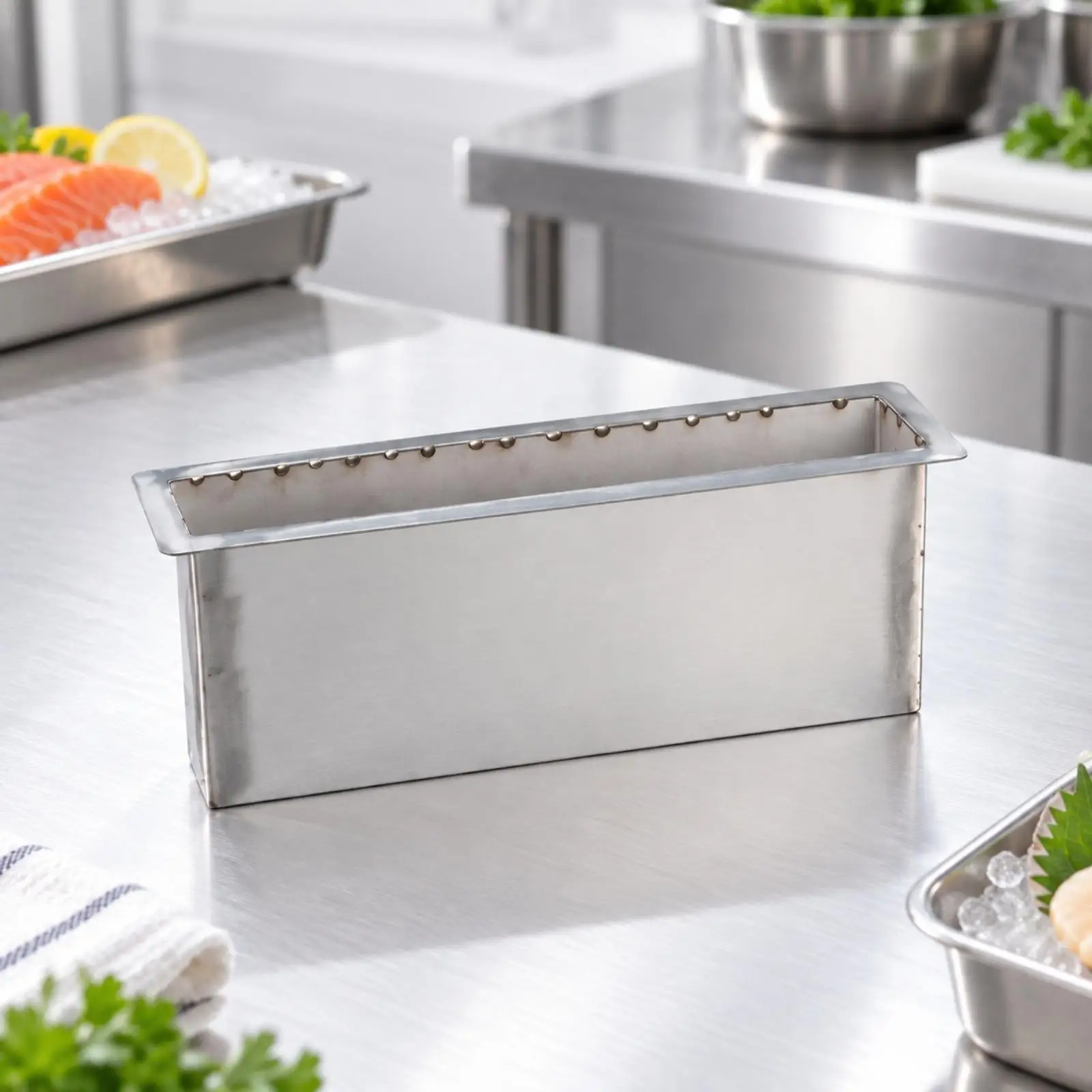 Rectangular Ice Presentation Mold Modern Stainless Steel Ice Mold Open-Sided for Sushi Chefs, Japanese Restaurants
