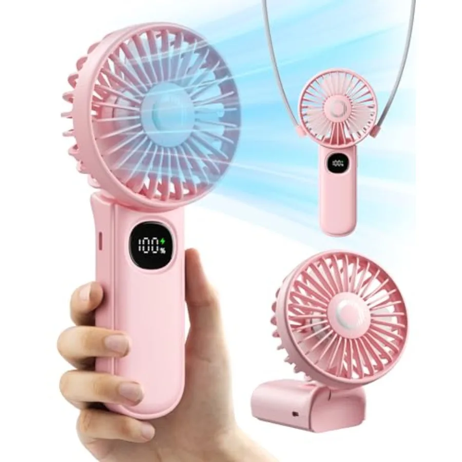 

Handheld Fan, Foldable Portable Fan with LED Display, 3000mAh Battery Operated Mini Hand Held Fan, Handheld/Neck/Desk 3 in 1 Pe