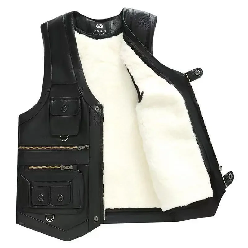 Men's Winter Wool Lining Coat Cotton Coat Vest Padded Vest Pocket Zipper Thicken Warm Casual Design Fashion New Niche Versatile