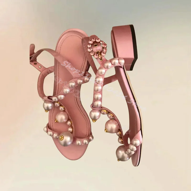 الأبيض اللؤلؤ الوردي Strappy المفتوحة تو الصنادل الكاحل مشبك حزام النساء أحذية كعب عالي مكتنز حفلة عيد 2025 Zapatos Para Mujere