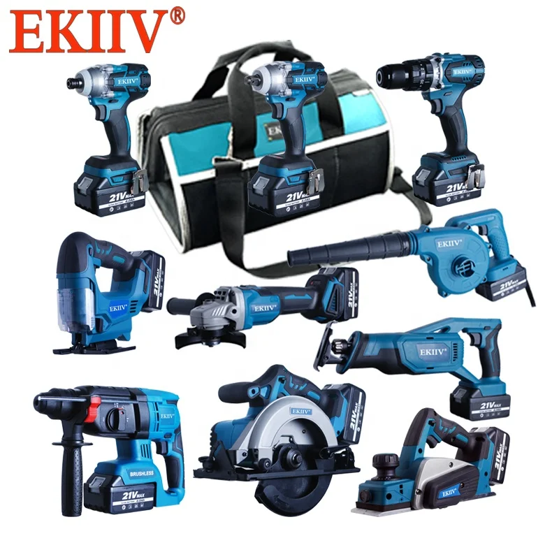 EKIIV 21V Power Tools Set Electric Hammer Impact Wrench Drill Machine Complete Makitas XT1500 Lithium-Ion Cordless Combo kit