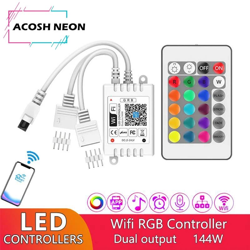 12-24V LED Colorido Faixa de Luz 24 Teclas IR Remoto Para Wifi Smart RGB Dimmer Controller Música Timing Voz APP Controle Com