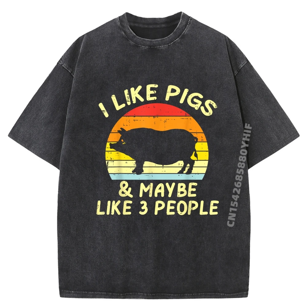 

Mens Printed Tees I Like Pigs Maybe 3 People Hog Farmer Mens Clothing Graphic T Shirt Mens Unisex Vintage Washed Shirt