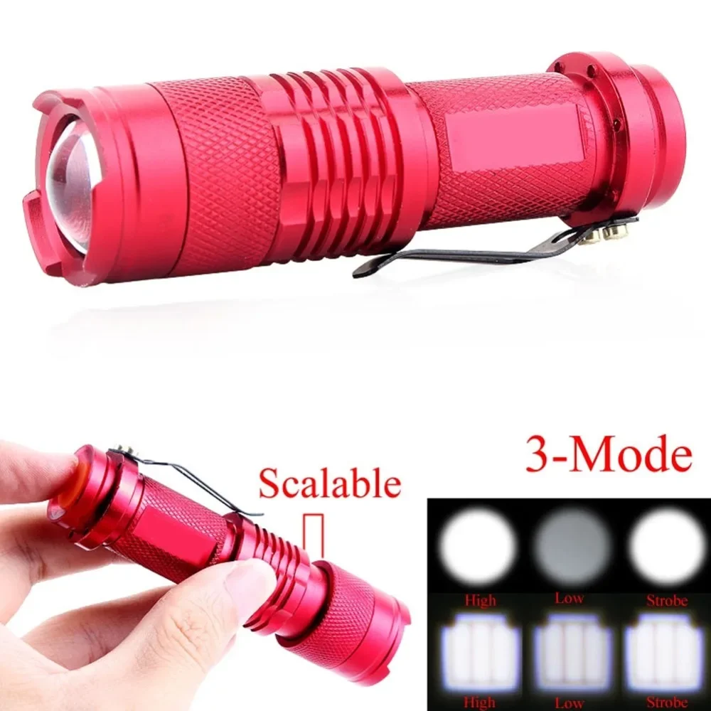 LED Flashlight Mini Zoom Torch Led 2000LM 3 Modes Zoomable Torch AA 14500 battery Flashlights led lanterna 4 colors