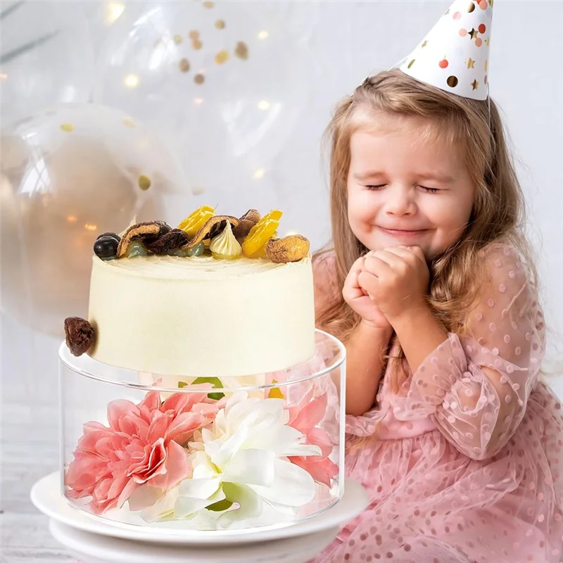 

ABKY-Acrylic Clear Fillable Cake Stand Set 3 Pieces With LED Lights 6", 8", 10" 3 Tier Round Riser Case Cylinder Box