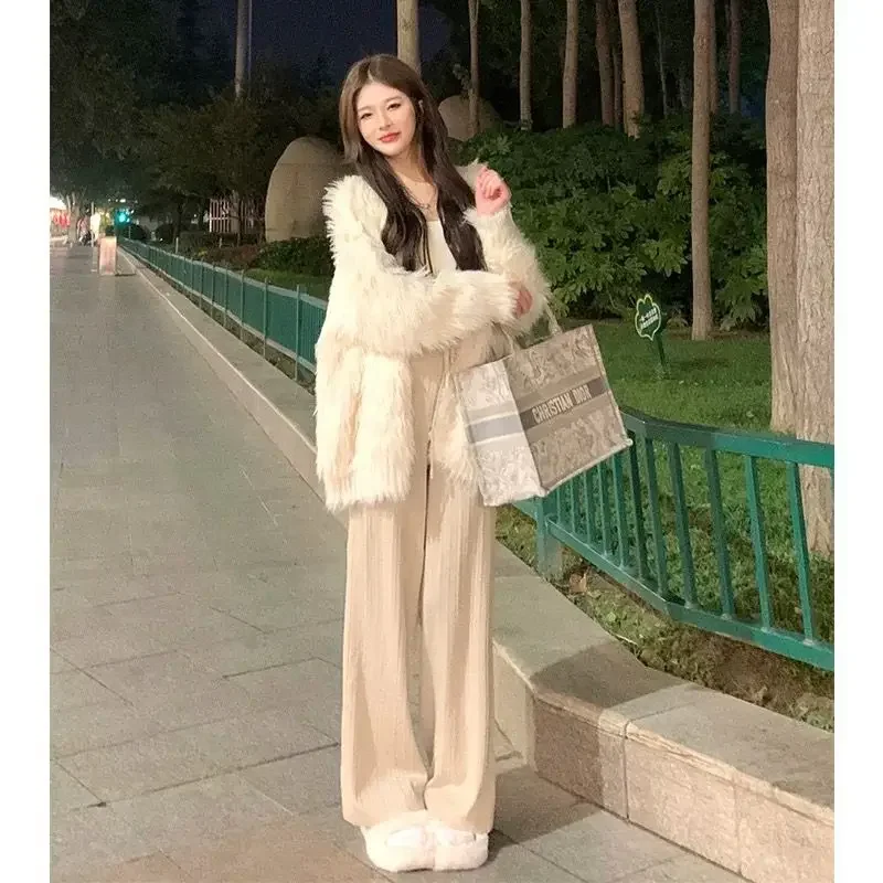Luxury Fluffy Cardigan Knitted Sweater Women Streetwear Long Sleeve Lazy Soft Coat Furry Jacket Trend Casual Loose Tops New
