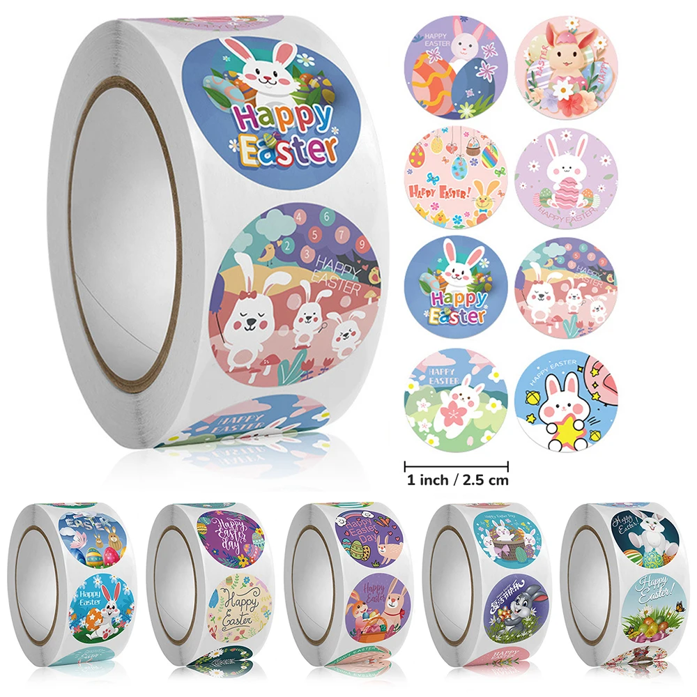 

500Pcs/Roll Easter Bunny Egg Stickers Easter Day Holiday Happy Sticker DIY Scrapbooking Supplies