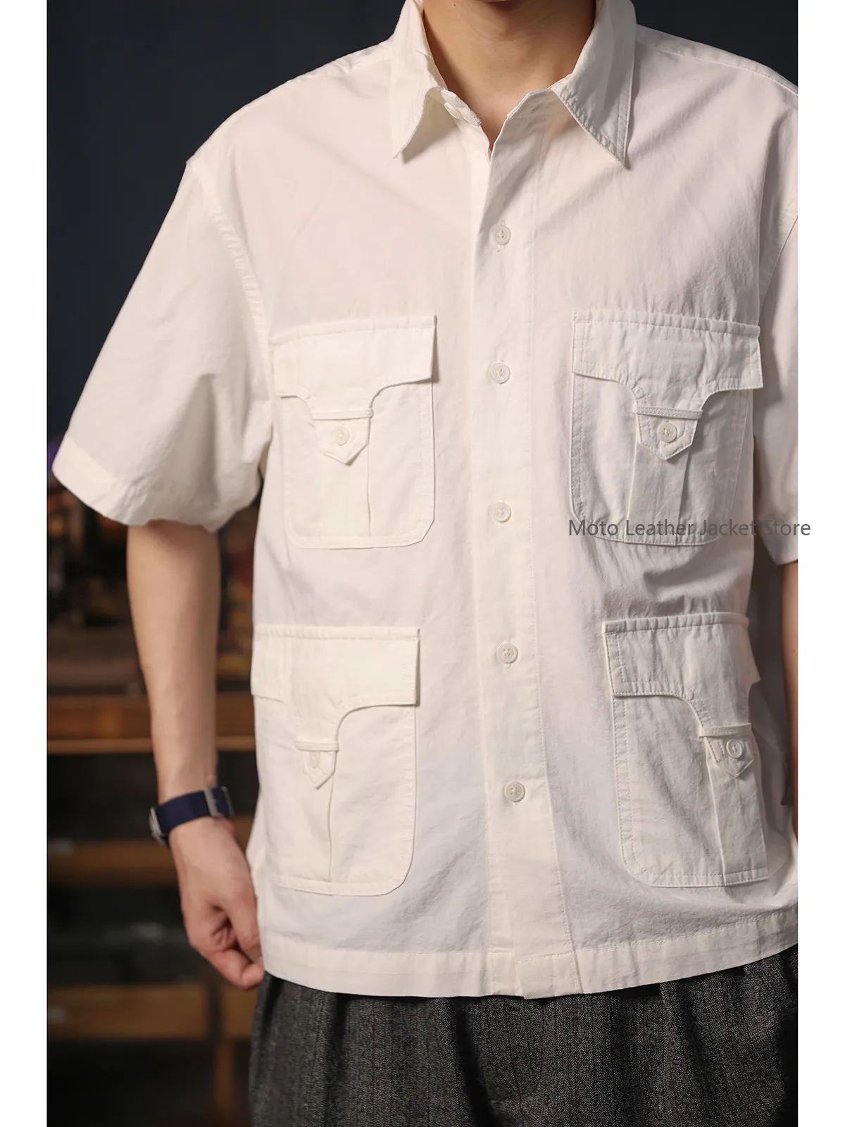 Secondorder SS24 Safari Shirt Vintage Cotton Linen British Hunting Style 4-Pocket Short Sleeve Shirt