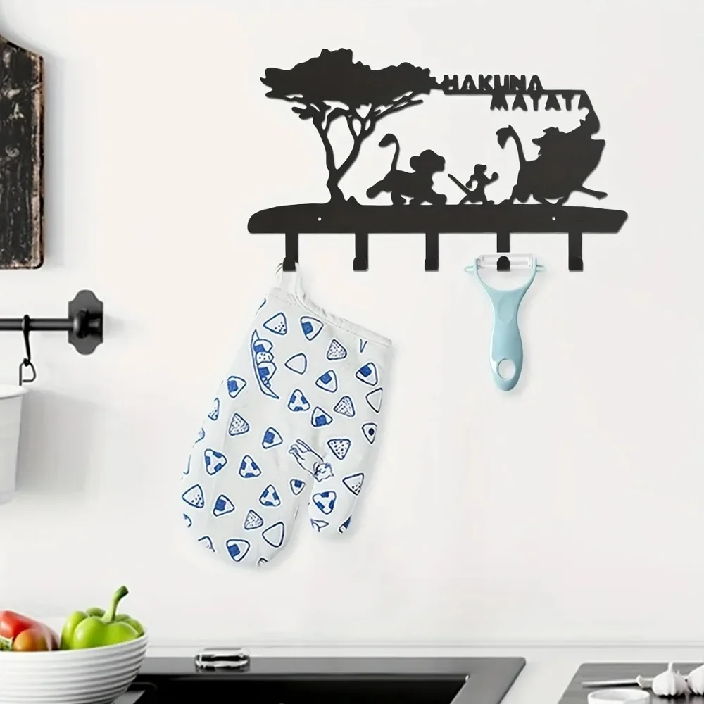 Wall Decoration Key Hook, Wall Key Rack with 5 Hooks, Black Metal Key Organizer, Home Decor Hanging Rack