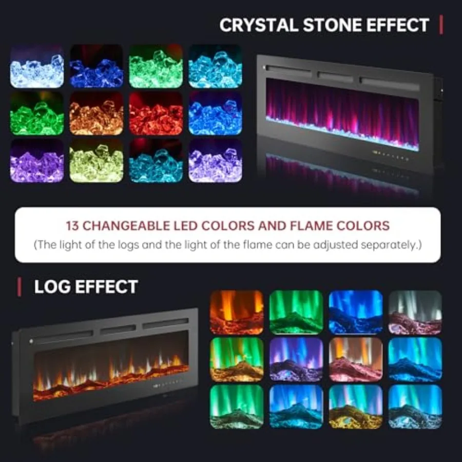 50 سخان مدفأة كهربائي ذكي مع Alexa وGoogle Home متوافق مع غرفة المعيشة أو غرفة النوم للاستخدام على الحائط وIn-Wa