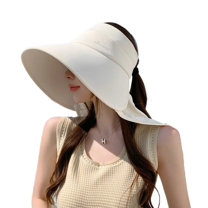 New Summer Removable Folding Shawl Empty Top Hats For Women Sunscreen Cap Female Travel Beach Wide Brim UV Protection Sun Hat