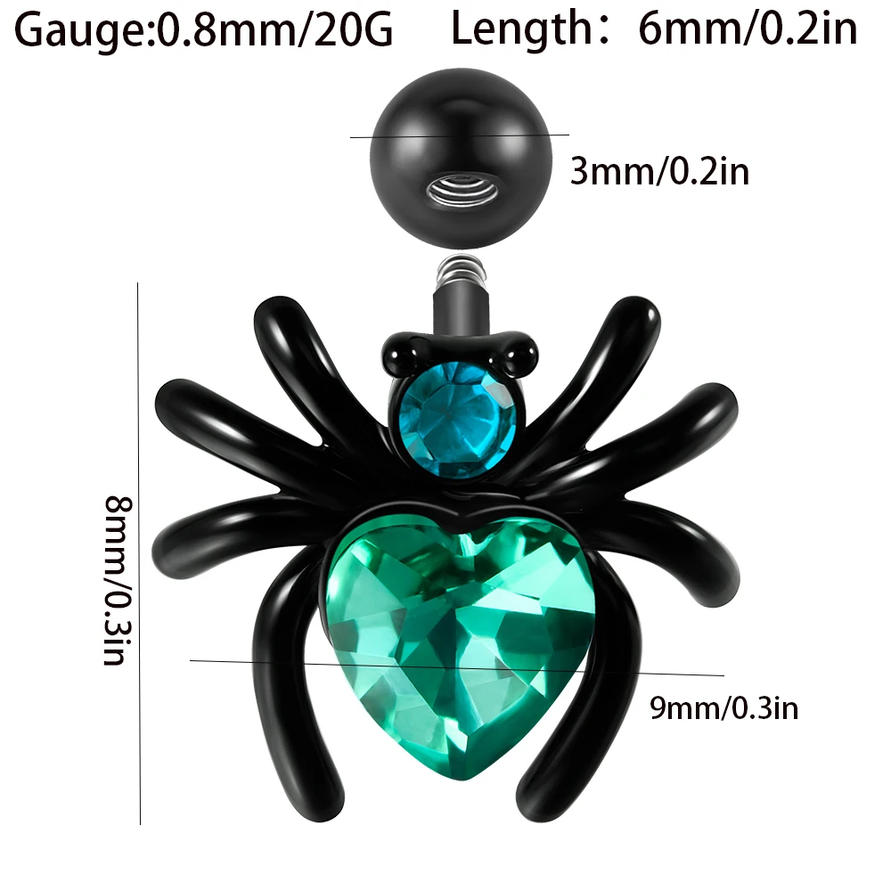 1PC Stainless Steel Black Heart-shaped CZ Spider Helix Earring Daith Labret Lip Piercing Ear Tragus Cartilage Piercing  Jewelry