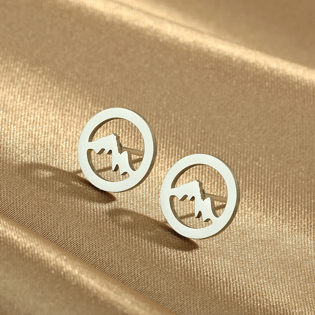 CHENGXUN Round Open Work Mountain Peak Stainless Steel Studs Birthday Party Anniversary Jewelry Gift for Men and Women