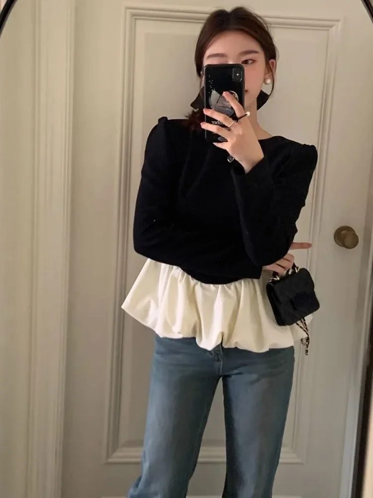 Y2K Fashion Blouse Women Clothing Contrast Color Puff Sleeve Tunic Shirts 2024 Blusas Mujer De Moda Backless Sexy Blouses Tops