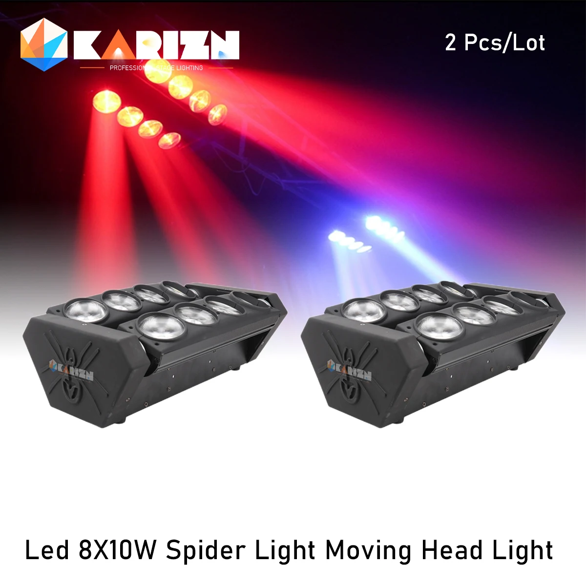 

0 Tax 2Pcs LED 8x10W RGBW moving head beam light LED spider beam stage lighting DMX-512 suitable for DJ nightclub party