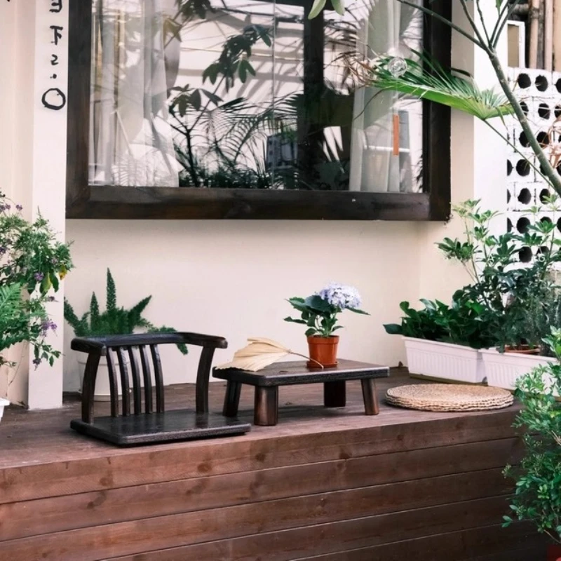 

Solid Wood Backrest Armchair Low-Profile Tatami Chair for Tea Ceremony Compact Lounge Seat Versatile Floor Stool for Balcony