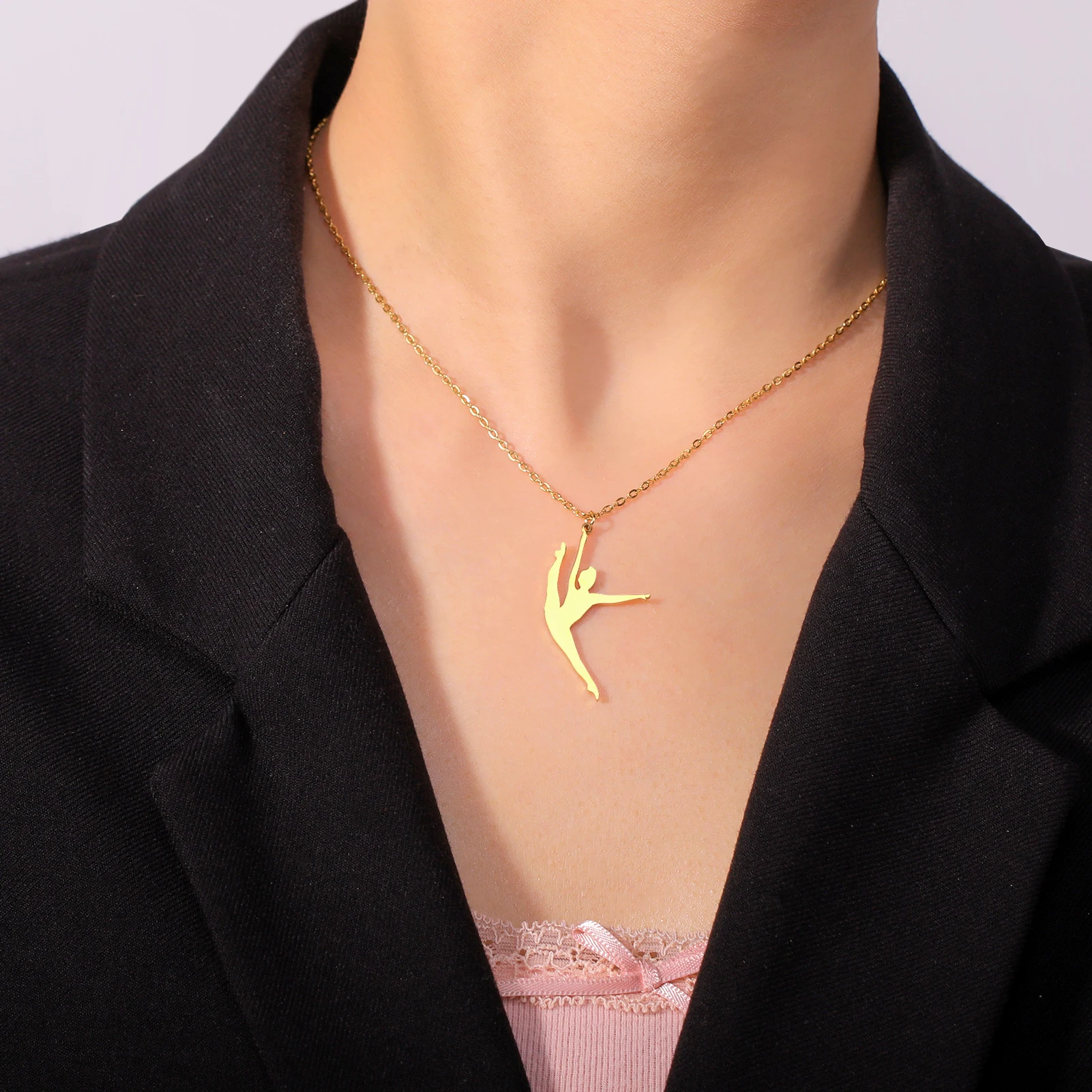 COOLTIME Halskette mit Anhänger für rhythmische Gymnastik, Edelstahl, Trend-Turnerin, Sport-Tänzerin-Halskette, Schmuck, Geschenk für Frauen – Detail 22