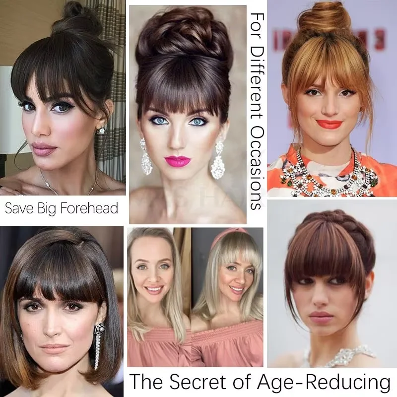 MRSHAIR Frangia per capelli umani Clip nell'estensione dei capelli Naturale 3D Falso Frangia d'aria smussata Pezzi di capelli Capelli non remy con 3 clip per le donne