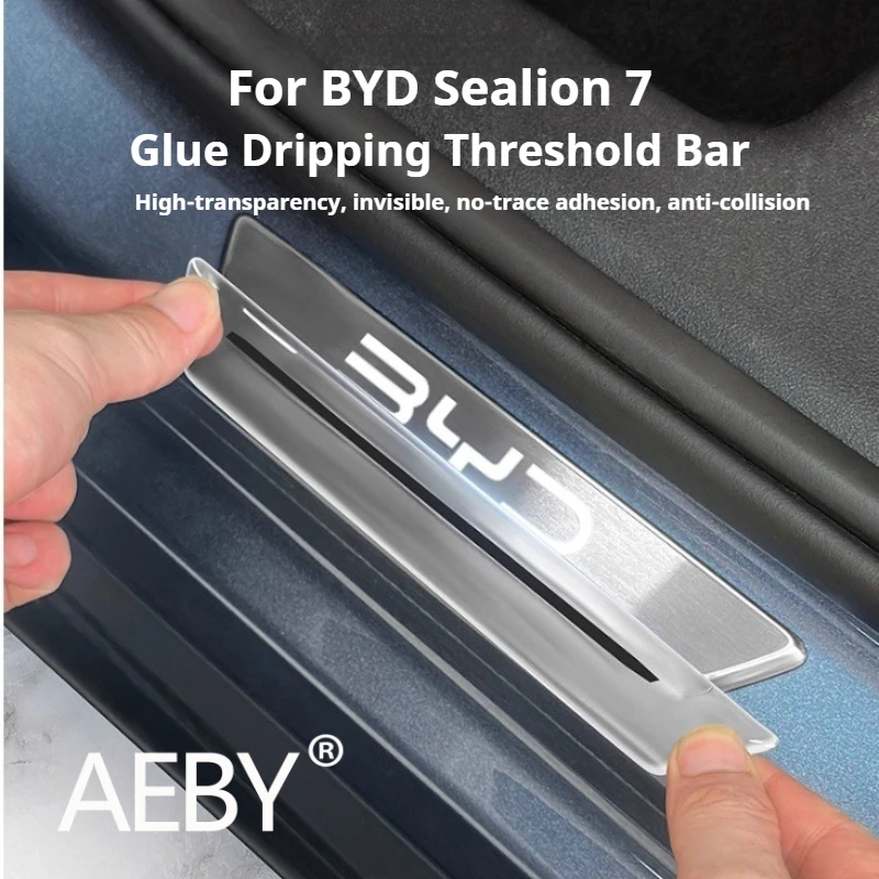 AEBY For BYD Sealion 7 2024 4PCS Car Door Sill Protector Glue Scuff Plate Cover, Anti-Scratch Guard Interior Accessories