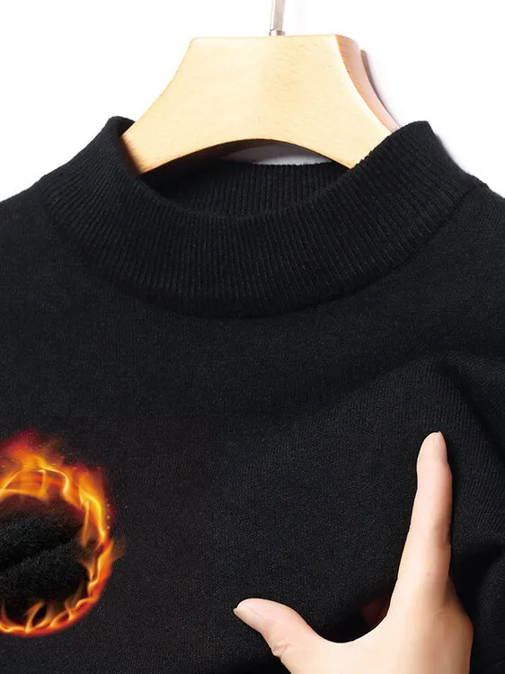 

Thiened Fce f High Collar V-Ne Knitted Base irt Men's Loose Fit Pure Color Winter Warm Top Modern Sle Ciwalk