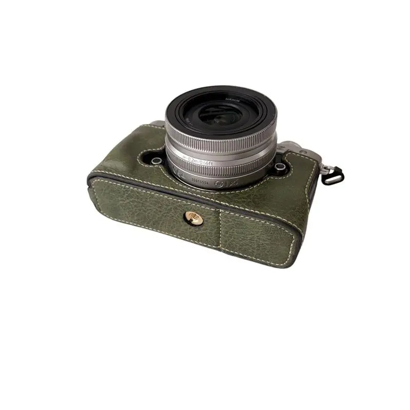Litchi Skin PU-Ledertasche, Kameratasche, Halbkörperbasis für Nikon ZFC Z fc, schützende Öffnung, untere Abdeckung mit Schultergurt