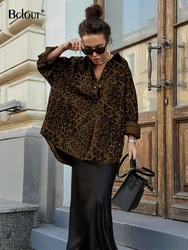 Bclout Autumn Cotton Leopard Coats Women Fashion Brown Long Sleeve Loose Jackets Streetwear Pockets Single Breasted Female Coats