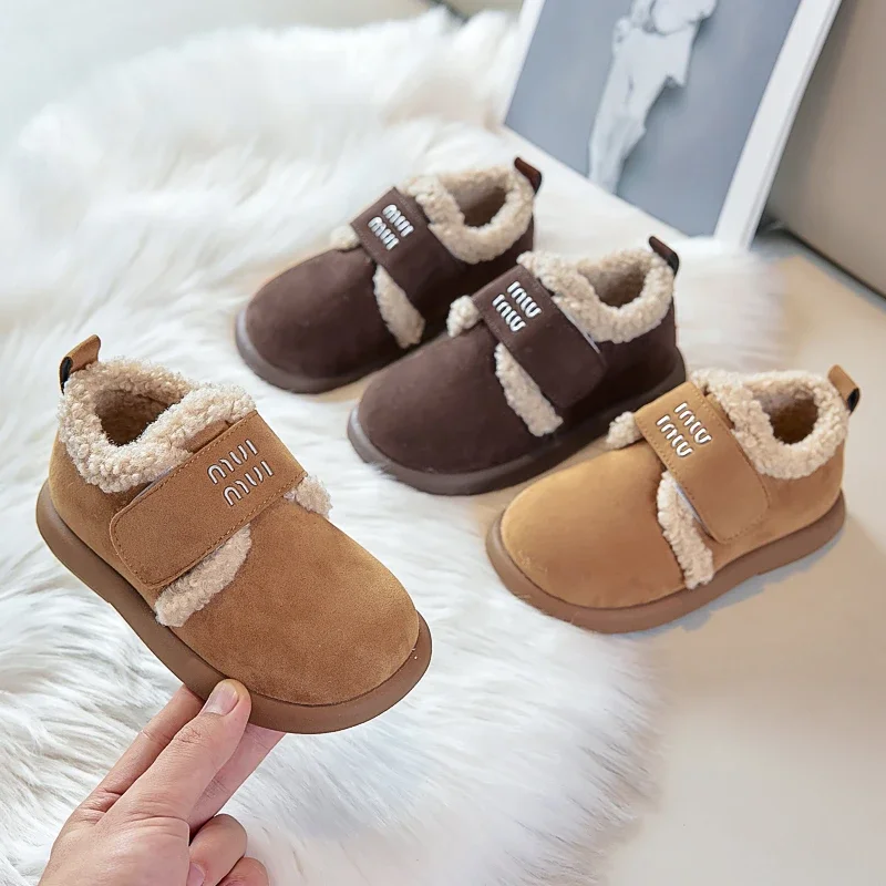 Faux Fur Winter Shoes For Children Thick Warm Cotton Boot Anti-slippery Plush Warm Snow Boots For Kids Casual Winter Shoe