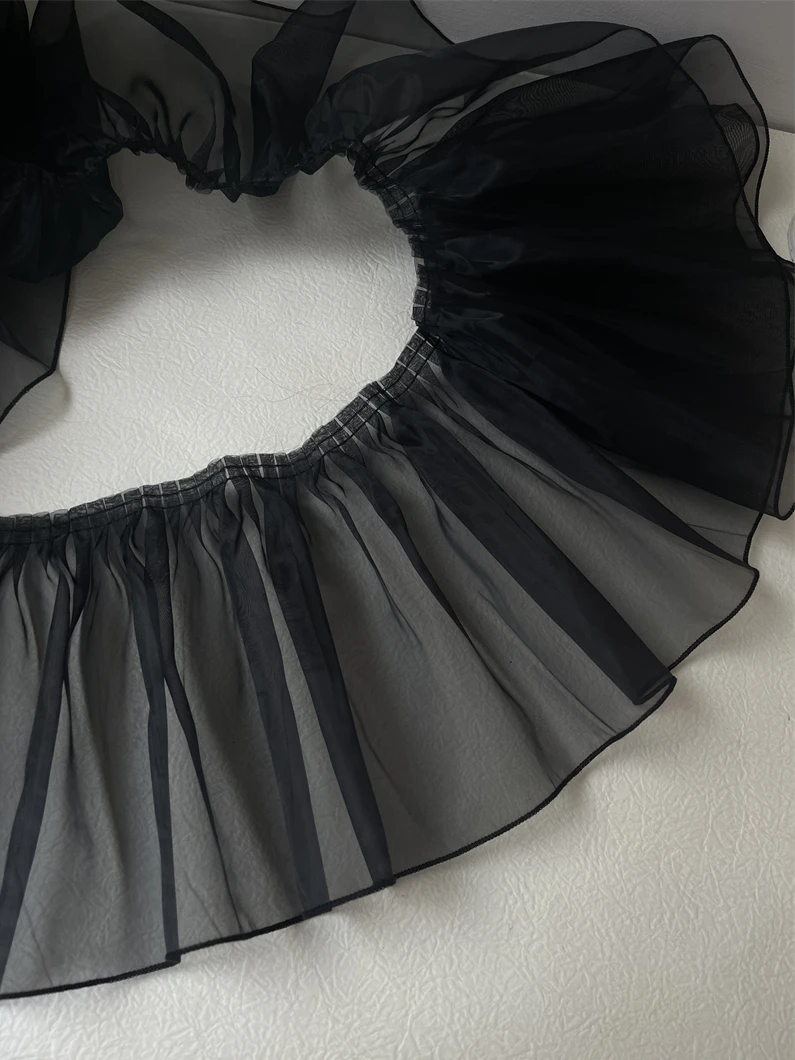Organza Pleated Lace Trims, Ribbon Fabric Applique, Fold Ruffle Dresses, DIY Sewing Supplies, Black and White
