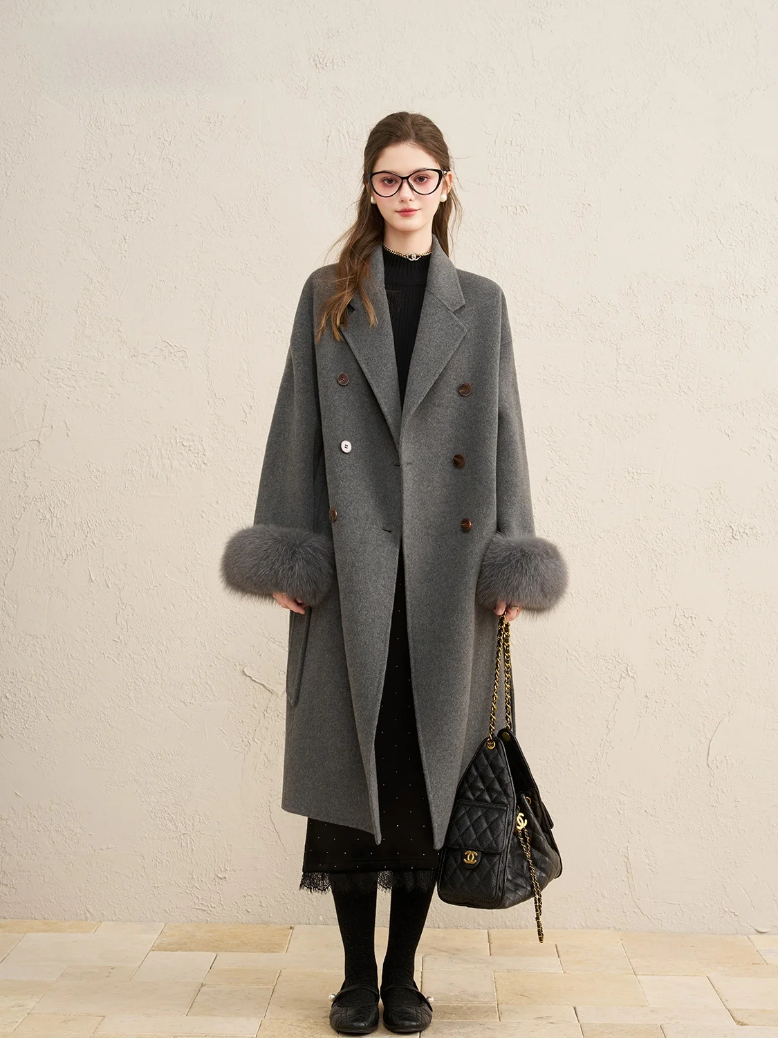 

Double-Faced Camere Woolen Coat Trench Coat French Sle Loose Fit Long Sve Women's Winter Outerwear Warmth And Elegance