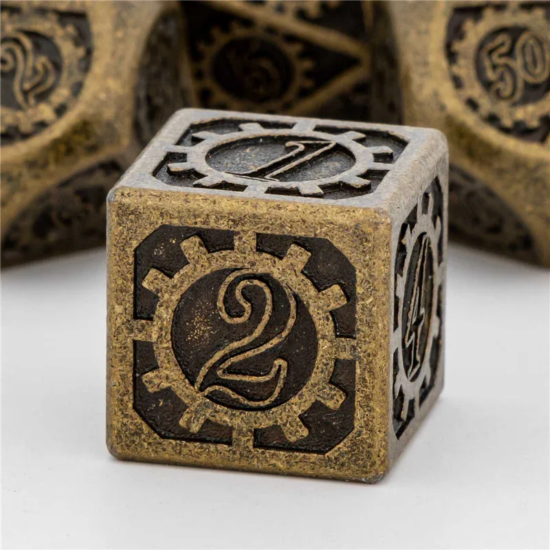 OUKELANWO DND 금속 주사위 세트, 던전 앤 드래곤, 골드 다면체 RPG 롤 플레잉 게임 D 및 D 주사위, D20 D12 D10 D8 D6 D4