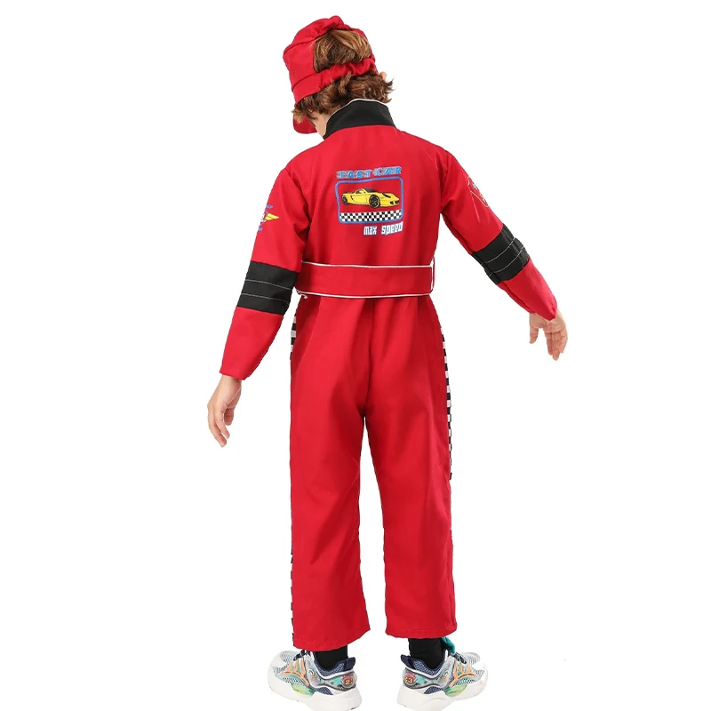 2025 New Arrival Boy Race Car Driver Halloween Fancy Dress Up World Book Week Day Outfit Kid Red Racer Jumpsuit Costume view 3