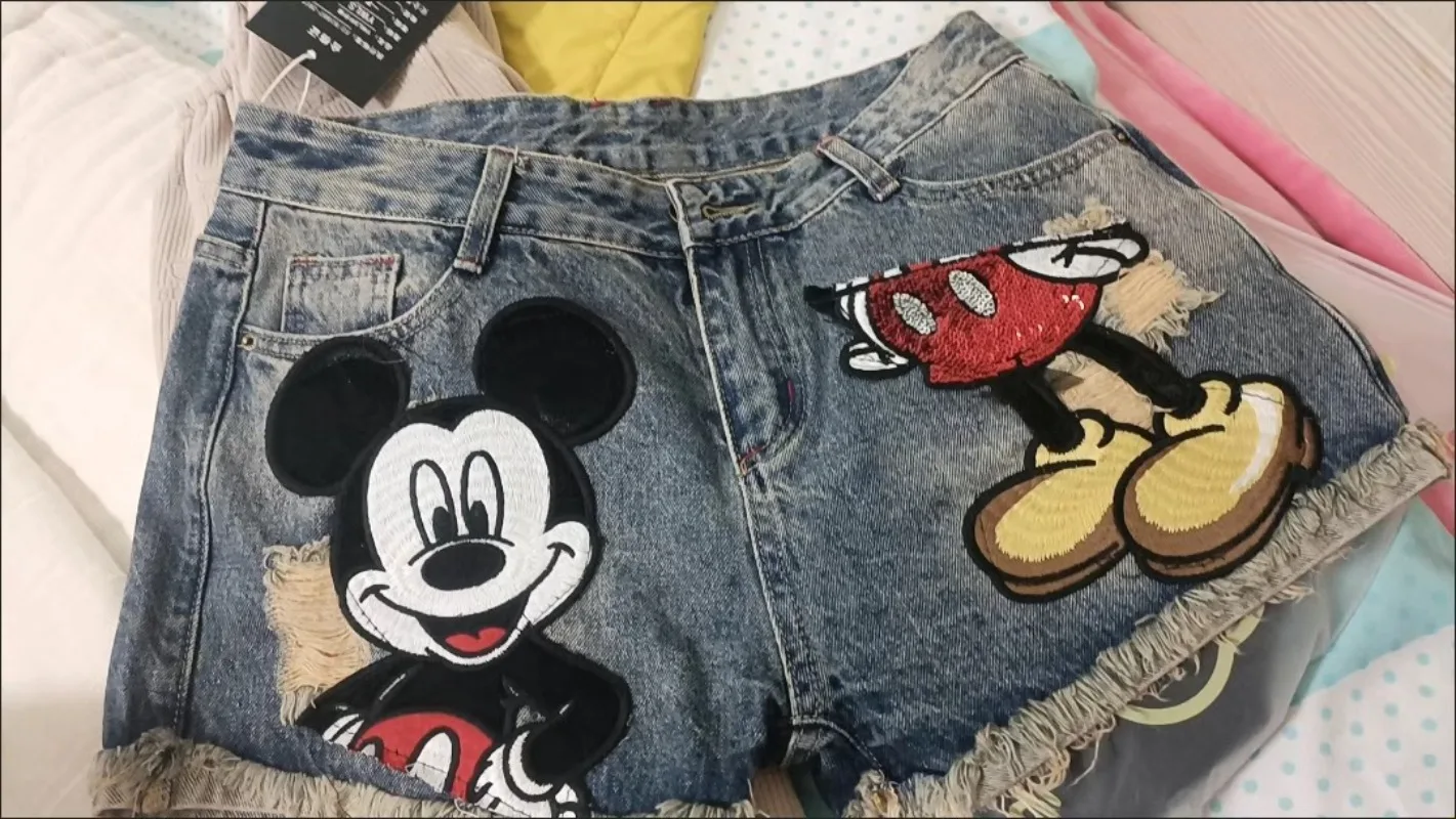 Zomer Mickey Borduren Cowboy Shorts Vrouwen Cartoon Borduren Nieuwe Koreaanse Hoge Taille Losse Wijde Pijpen Jean Shorts Vrouwen Kleding