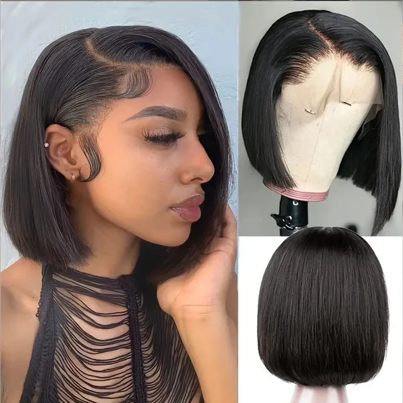 

Short Bob Wig Human Hair 13x4 Frontal Lace Wig For Women 150 Density Nature Hairline Short Straight Frontal Bob Wigs