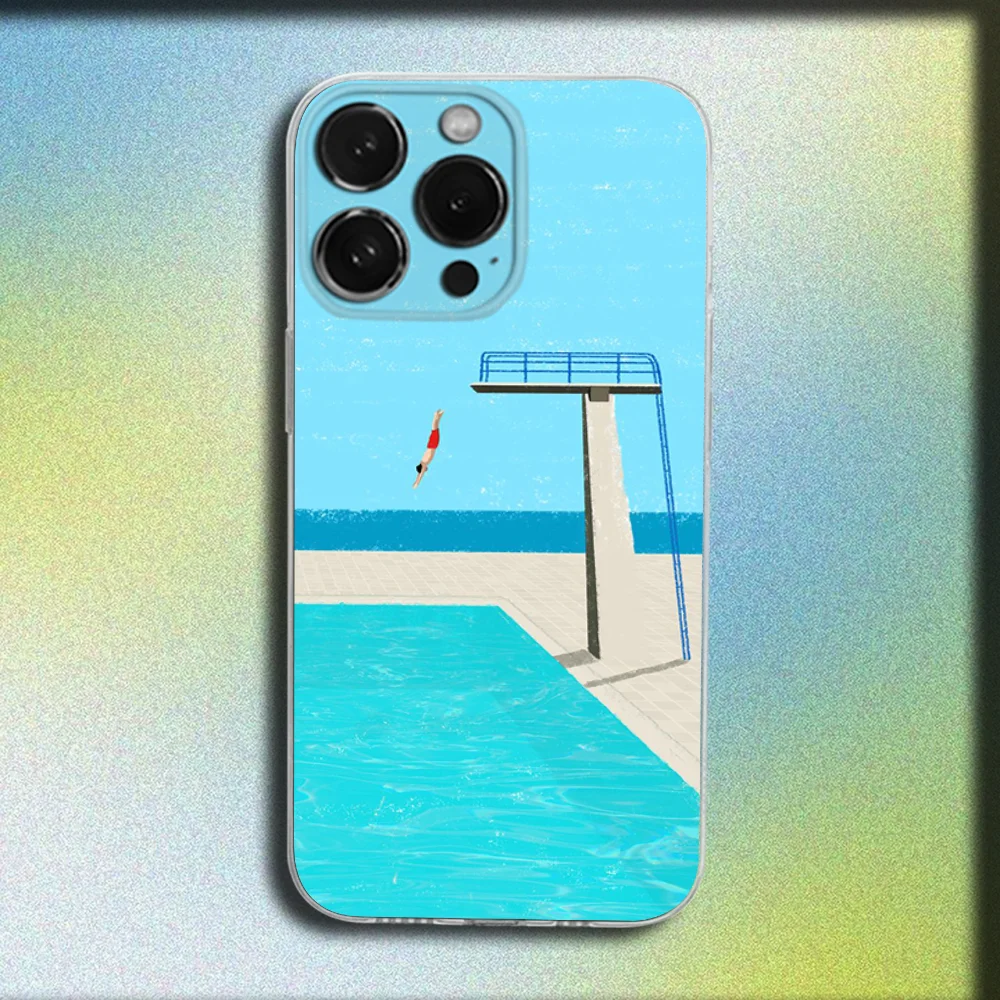 Casing Ponsel Seni David Hockney untuk iPhone 16,15,14,13,12,11 Plus,Pro,Max,XR,XS,X,Plus,SE,Sampul Lembut Transparan Mini